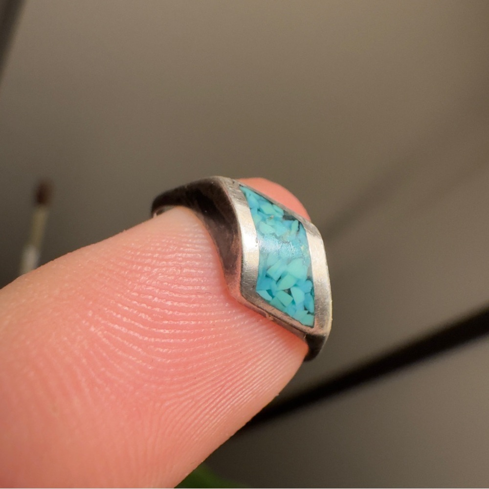 Antique Sterling Silver Turquoise Inlay Ring